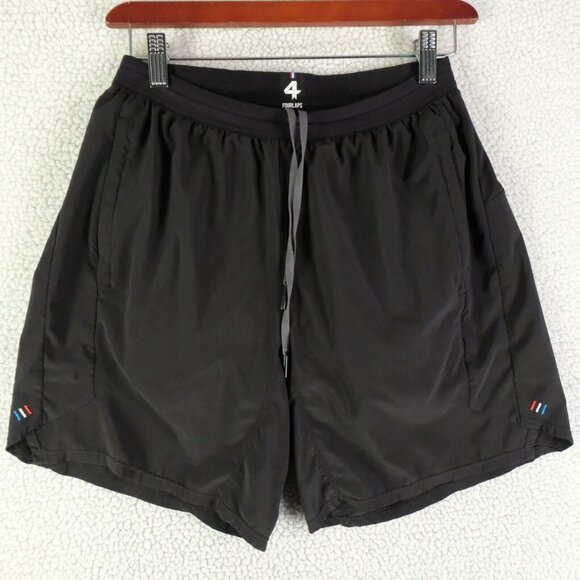 Fourlaps Shorts Mens Small Black Lined Athletic Running Stretch Drawstring - Picture 2 of 10